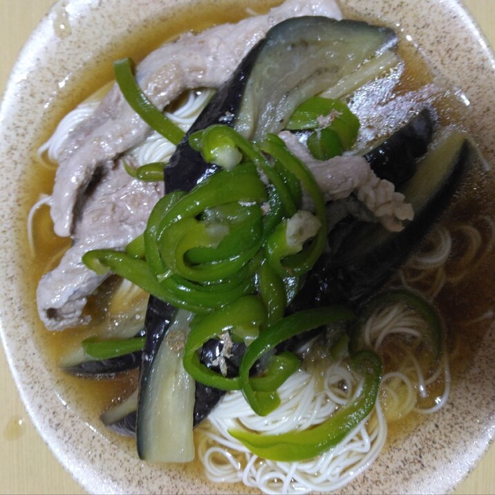 ピーマンとナスの煮浸しそうめん